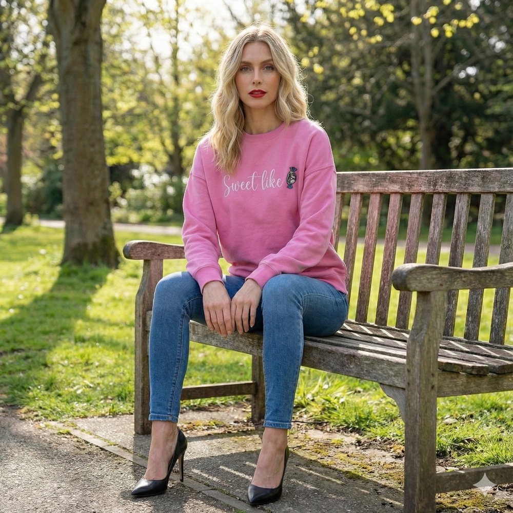 Pink "Sweet Like Candy" Glitter Graphic Sweatshirt w/Candy Charm | Size S (NWT)